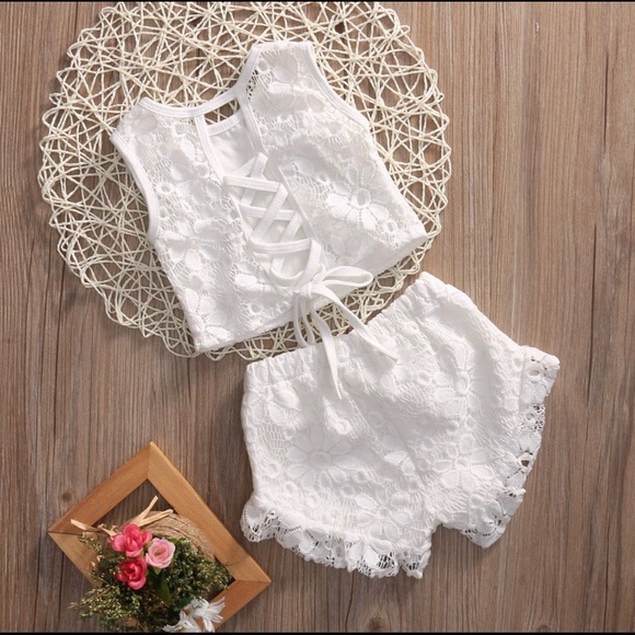 Other - Kids Baby Girl White Lace Shorts Set Outfit